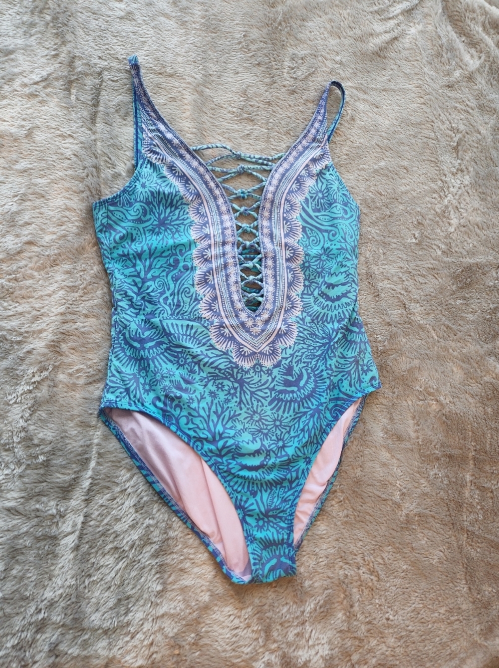 Lilly Pulitzer Aqua & Navy Lace-Up One-Piece Swimsuit